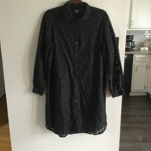 GAP Black Cotton Blend Lace Button-Down Dress